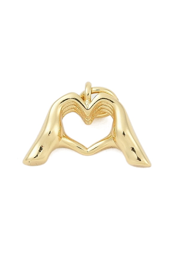 10 pc Brass Pendants Heart Hands Charms Long-Lasting Plated Rack Plating Lead Free Cadmium Free with Jump Ring Real 18K golden Plated 10.5x15.5x4mm Hole: 3.5mm