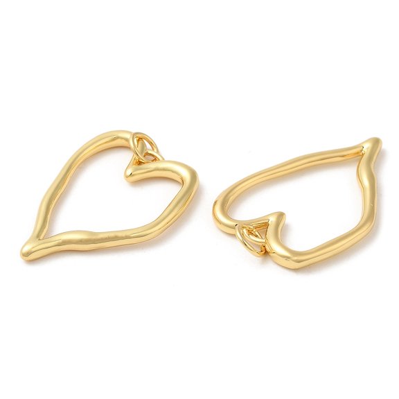 10 pc Brass Pendants with Jump Ring Long-Lasting Plated Lead Free Cadmium Free Heart Charm Real 18K golden Plated 25.5x18.5x2mm Hole: 3mm