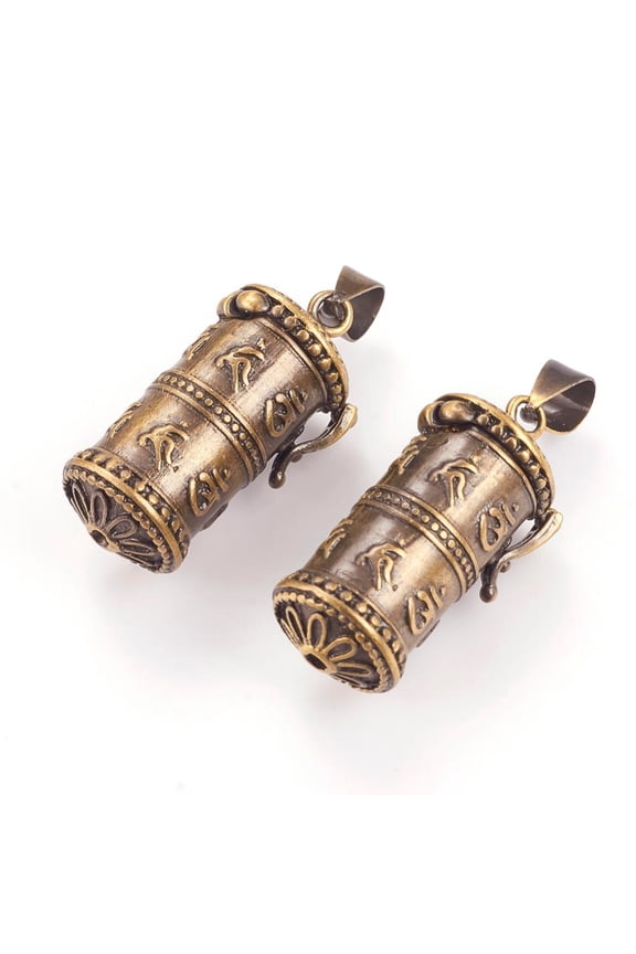 10 pc Brass Prayer Box Pendants Column Brushed Bronze 27x13.5x11mm Hole: 4mm Inner: 8mm