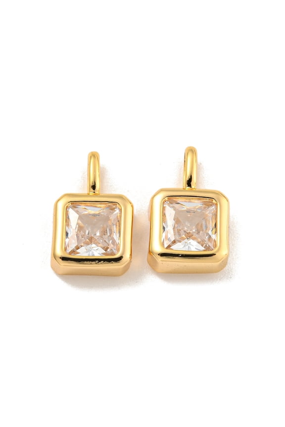 10 pc Brass with Clear Cubic Zirconia Pendants Cuboid Real 18K golden Plated 14x8.5x4mm Hole: 4.5x2mm