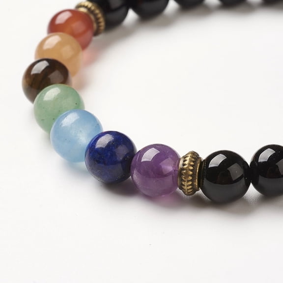 10 pc Chakra Jewelry Natural Dyed & Heated Black Agate Beads Stretch Bracelets 2-1/8~2-3/8 inch(55~60mm)