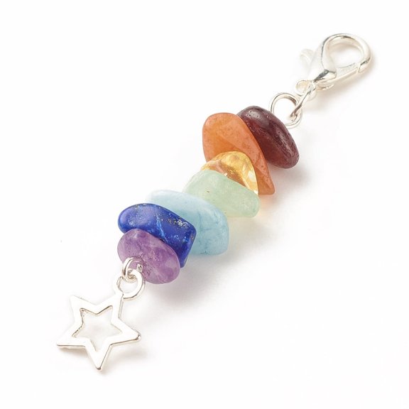 10 pc Chakra Theme Natural Gemstone Pendant Decorations with Alloy Lobster Claw Clasps Tibetan style Star Pendant 5.85cm