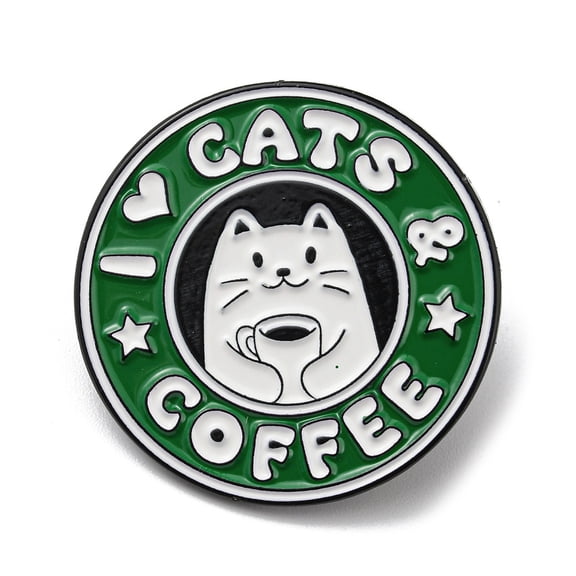 10 pc Coffee Cat Alloy Enamel Brooch for Men and Women Green 28.5x1.5mm