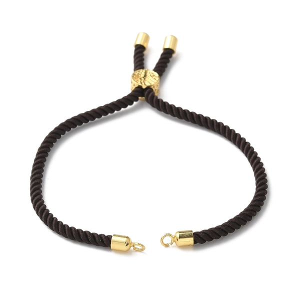 10 pc Cotton Cord Bracelet Making with Brass Findings Flat Round with Tree of Life Real 18K golden Plated Coffee 8-5/8 inch(22cm) Hole: 2mm