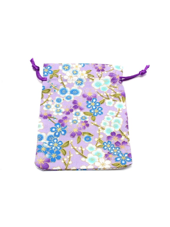10 pc Cotton and Linen Cloth Packing Pouches Drawstring bag Rectangle with Pattern Lilac 14x10x0.3cm