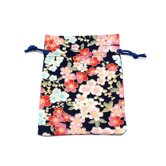 10 pc Cotton and Linen Cloth Packing Pouches Drawstring bag Rectangle with Pattern Midnight Blue 14x10x0.3cm