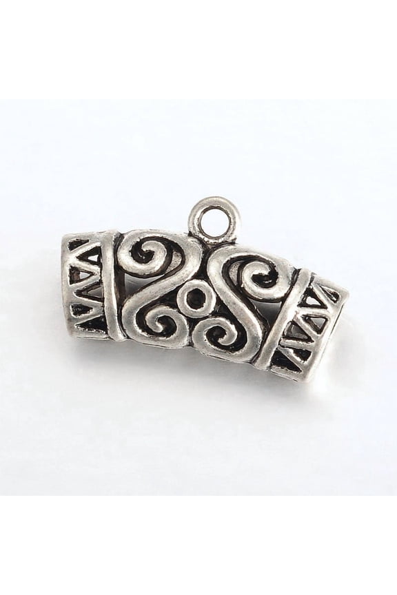 10 pc DIY Scarf Pendant Tibetan style Alloy Tube Bails Loop Bails Large Bail Beads Curved Hollow Tube with Flower Pattern Silver 14x24x9mm Hole: 2mm Inner Diameter: 6mm