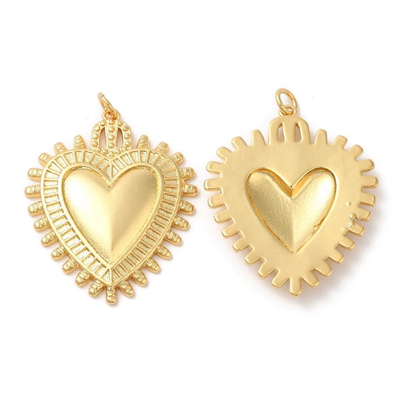 10 pc Eco-Friendly Brass Pendants with Jump Ring Lead Free Cadmium Free Heart Charm Real 18K golden Plated 34.5x28.5x3.5mm Hole: 3mm