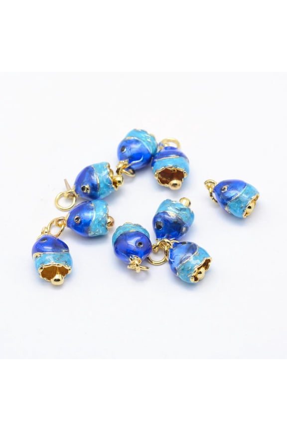 10 pc Electroplate Brass Enamel Charms Lead Free Cadmium Fish Golden 15x8x7mm Hole: 3mm