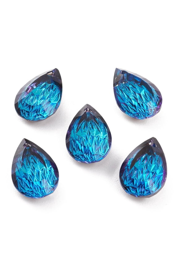10 pc Embossed Glass Rhinestone Pendants Teardrop Faceted Bermuda Blue 14x9x5mm Hole: 1.4mmDIY