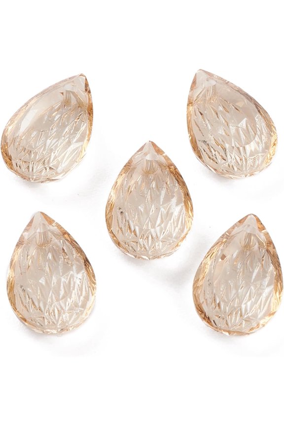 10 pc Embossed Glass Rhinestone Pendants Teardrop Faceted Golden Shadow 14x9x5mm Hole: 1.4mm