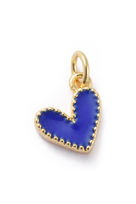 10 pc Enamel Charms with Brass Findings Heart Real 18k Gold Plated Dark Blue 9x7x2.5mm Hole: 2.5mm