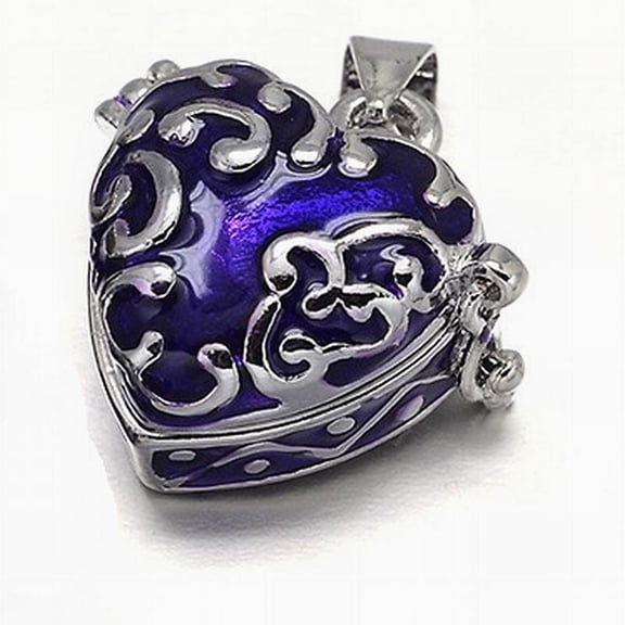 10 pc Enamel Heart Rack Plating Platinum Brass Prayer box Pendants Wish box Dark Slate Blue 19x20x11mm Hole: 5x3mm