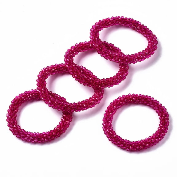 10 pc Faceted Transparent Glass Beads Stretch Bracelets Torsade Bracelets Rondelle Deep Pink Inner Diameter: 2 inch(5cm)