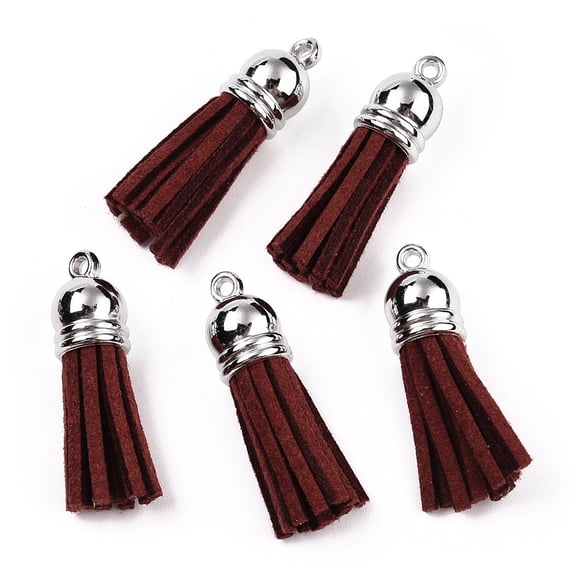 10 pc Faux Suede Tassel Pendant Decorations with CCB Plastic Cord Ends Platinum Dark Red 35~37x10mm Hole: 1.8mm Faux Suede