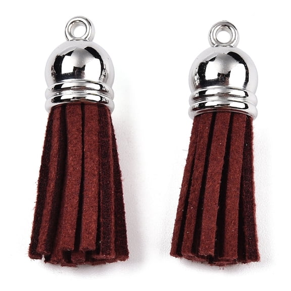 10 pc Faux Suede Tassel Pendant Decorations with CCB Plastic Cord Ends Platinum Dark Red 35~37x10mm Hole: 1.8mm