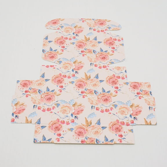 10 pc Flower Pattern Paper Gift boxes Folding boxes for Jewelry Square Pearl Pink 7.5x7.5x3cm