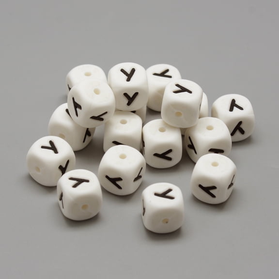 10 pc Food Grade Eco-Friendly Silicone Beads Horizontal Hole DIY Necklaces Making Letter style Cube Letter.Y 12x12x12mm Hole: 2mm