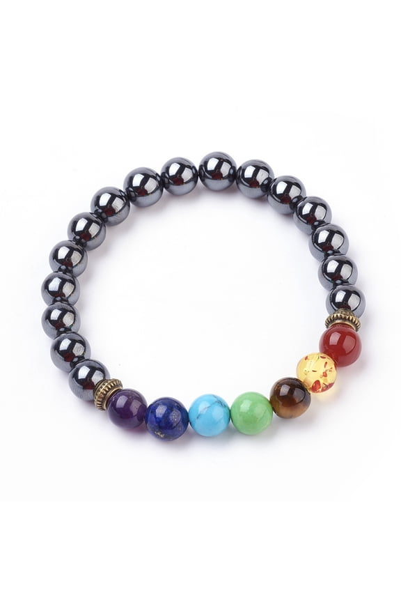 10 pc Gemstone Stretch Bracelets Round Beaded Bracelets with Alloy Findings 2 inch(51mm)DIY