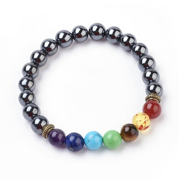 10 pc Gemstone Stretch Bracelets Round Beaded Bracelets with Alloy Findings 2 inch(51mm)
