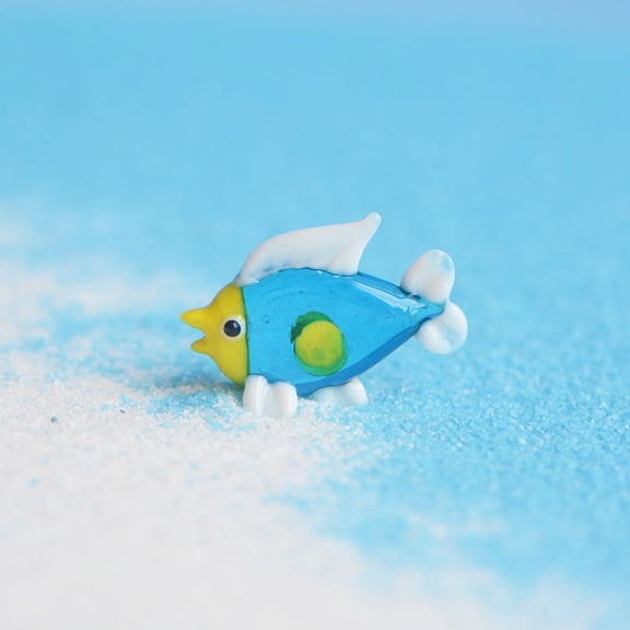 10 pc Hand Blown Art Glass Fish Figurines Statues Micro Landscape Aquarium Fish Tank Decoration Deep Sky Blue 30x22mm