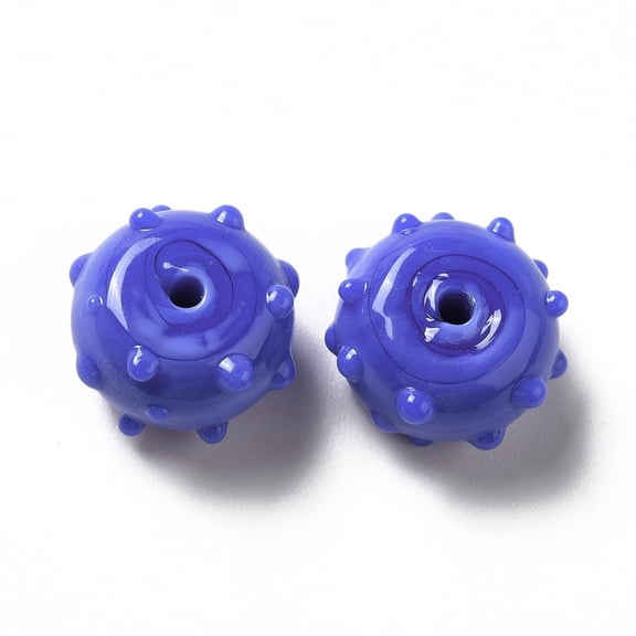 10 pc Handmade Bumpy Lampwork Beads Round Blue 12x13x8mm Hole: 1.6mm