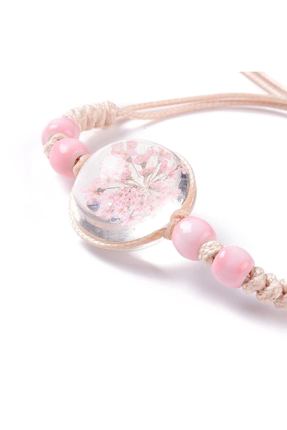 10 pc Handmade Dry Pressed Flower Link Bracelet for Girl Women Babysbreath Glass Cover Beads Adjustable Bracelet Pink Inner Diameter: 5/8~ 3-1/8 inch(1.5~7.9cm)