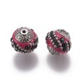 thumbnail image 1 of 10 pc Handmade Indonesia Beads with Jet Rhinestones and Alloy Cores Round Antique Silver Camellia 14~16x14~16mm Hole: 1.5mm Polymer Clay, 1 of 2