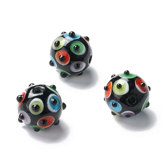 10 pc Handmade Lampwork Beads Bumpy Round Black 15~16mm Hole: 1.5~2.0mm