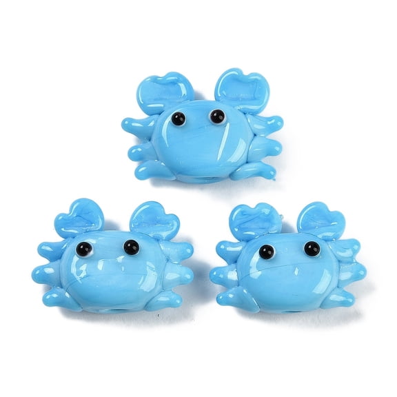 10 pc Handmade Lampwork Beads Crab Light Sky Blue 15~17x22~24x7.5~9mm Hole: 1.6~2mm