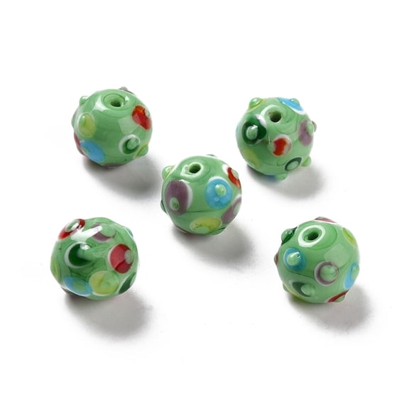 10 pc Handmade Lampwork Beads Round Light Green 11x13x12.5mm Hole: 1.6mm