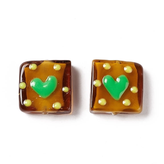 10 pc Handmade Lampwork Beads Square with Heart Pattern Saddle Brown 16x15x6mm Hole: 1.8mm