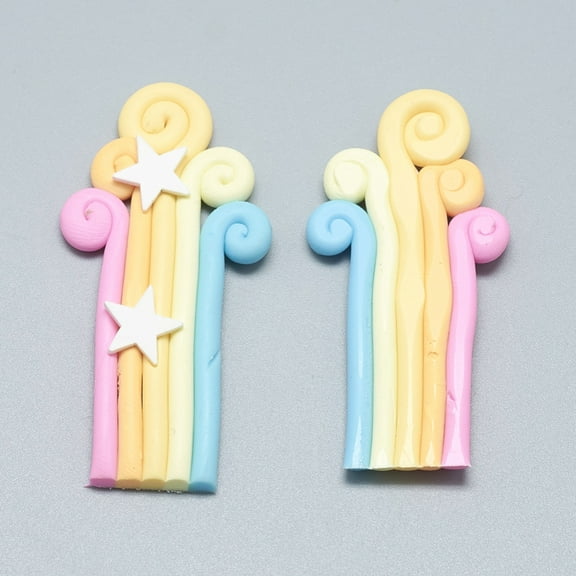 10 pc Handmade Polymer Clay Cabochons Rainbow Colorful 47~54x22~25x3mm