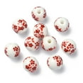thumbnail image 1 of 10 pc Handmade Printed Porcelain Round Beads with Flower Pattern Indian Red 10mm Hole: 2mm, 1 of 1