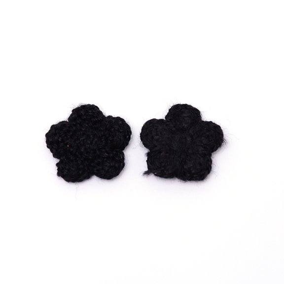 10 pc Handmade Wool Yarn Knitting Ornament Accessories for DIY Craft Making Flower Black 15x3mm