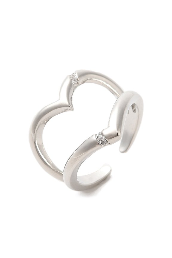 10 pc Heart Brass Micro Pave Cubic Zirconia Open Cuff Rings Cadmium Free & Lead Free Wide Band Rings Platinum Inner Diameter: 17mm