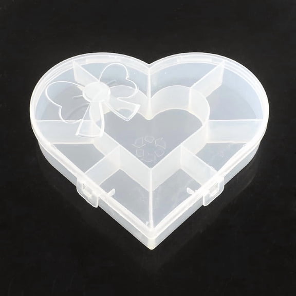 10 pc Heart Plastic Bead Storage Containers 9 Compartments Clear 13.5x15.5x2.7cm