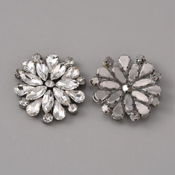 10 pc Hotfix Rhinestone Glass Rhinestone Applques for Bridal Dress Sash Belt Flower Pattern 47x43x5.5mm Hole: 1.2mm