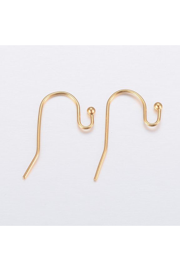 10 pc Ion Plating(IP) 304 Stainless Steel Earring Hooks Golden 21x12x2mm Pin: 0.7mm