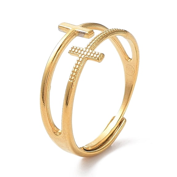 10 pc Ion Plating(IP) 304 Stainless Steel Hollow Cross Adjustable Rings Golden Inner Diameter: 19mm