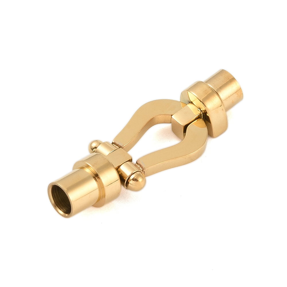 10 pc Ion Plating(IP) 304 Stainless Steel Magnetic Clasps with Glue-in Ends Real 18K Gold Plated 38.5x13.5x8.5mm Hole: 5mm