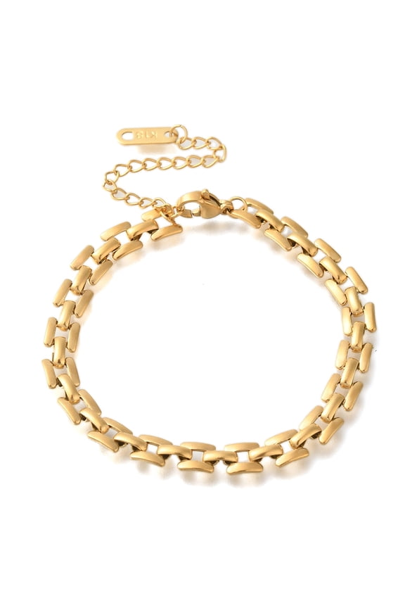 10 pc Ion Plating(IP) 304 Stainless Steel Panther Chain Bracelets for Women Men Real 18K golden Plated 6-1/4 inch(16cm)