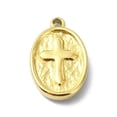 thumbnail image 1 of 10 pc Ion Plating(IP) 304 Stainless Steel Pendants Real 18K golden Plated Oval with Cross 16.5x10.5x2.5mm Hole: 1.5mm, 1 of 3