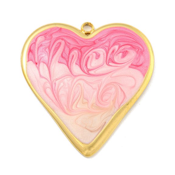 10 pc Ion Plating(IP) 304 Stainless Steel Pendants with Enamel Real 18K Gold Plated Heart Charm Hot Pink 31x29x3.5mm Hole: 2mm
