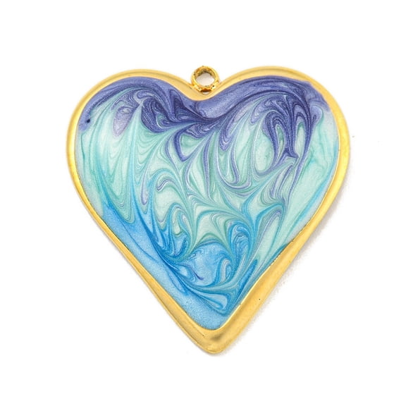 10 pc Ion Plating(IP) 304 Stainless Steel Pendants with Enamel Real 18K golden Plated Heart Charm Medium Aquamarine 31x29x3.5mm Hole: 2mm