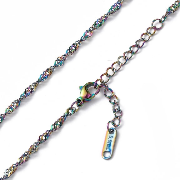 10 pc Ion Plating(IP) 304 Stainless Steel Singapore Chain Necklace for Men Women Rainbow color 15.94 inch(40.5cm)