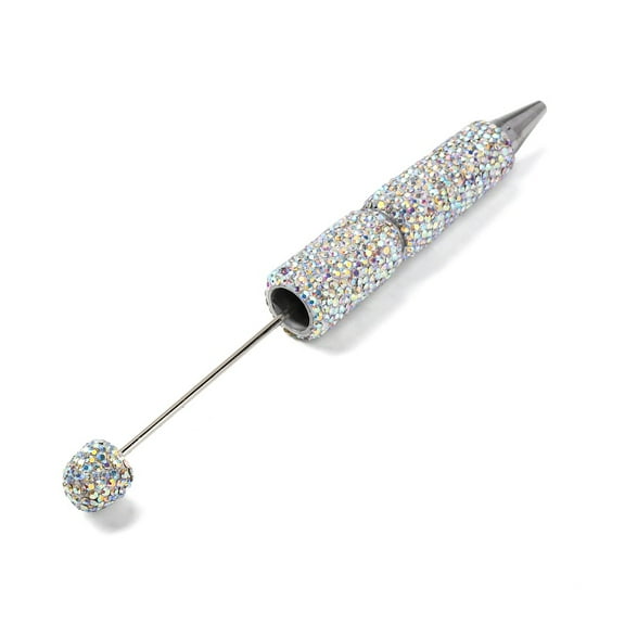 10 pc Iron Beadable Pen Ball-Point Pen with Polymer Clay Rhinestone for DIY Personalized Pen with Jewelry Beads AB 145x15mm