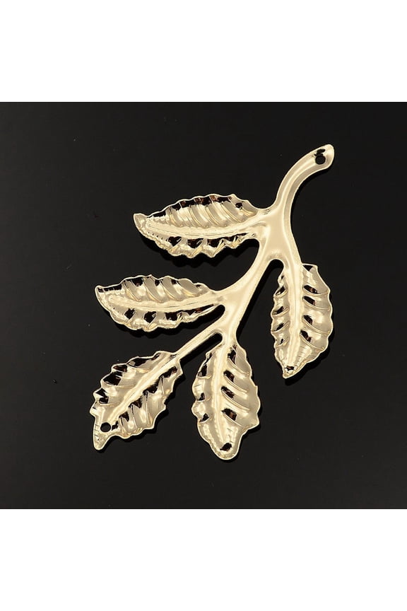 10 pc Iron Leafy Branch Filigree Big Pendants Golden 51x32x1mm Hole: 1mm