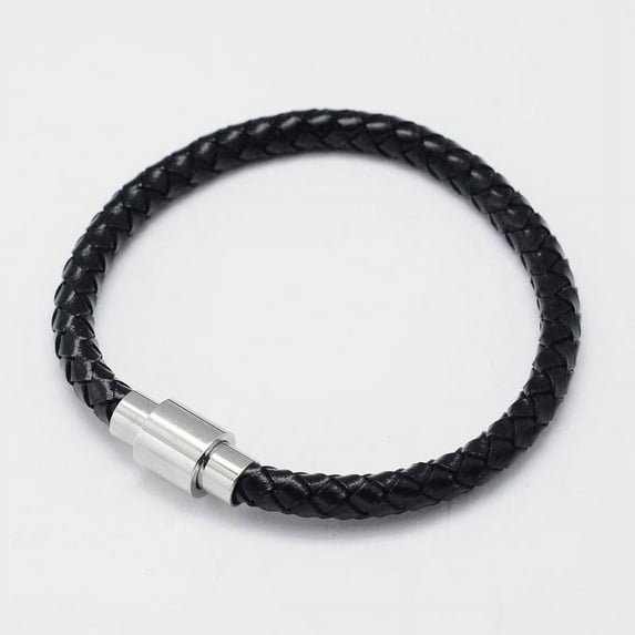 10 pc Leather Cord Black Bracelets with 304 Stainless Steel Magnetic Clasps 200x6mm