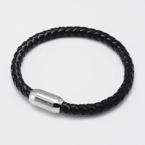 10 pc Leather Cord Bracelets with 304 Stainless Steel Magnetic Clasps Black 200x6mm